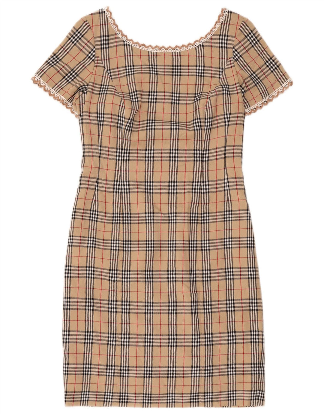 Vintage Kvinders Skede Kjole UK 12 Medium Beige Plaid