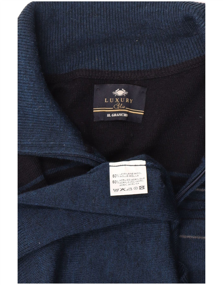 Il Granchio Herre Zip Neck Jumper Sweater Medium Navy Blue Colourblock Uld