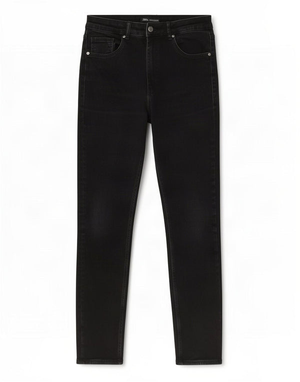 Zara Dame Højtalje Skinny Jeans EU 42 Large W32 L30 Sort Bomuld