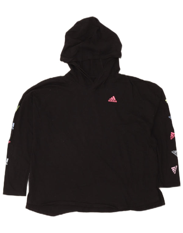 Adidas Dame Grafisk Loose Fit Hoodie Jumper UK 18 XL Sort Bomuld