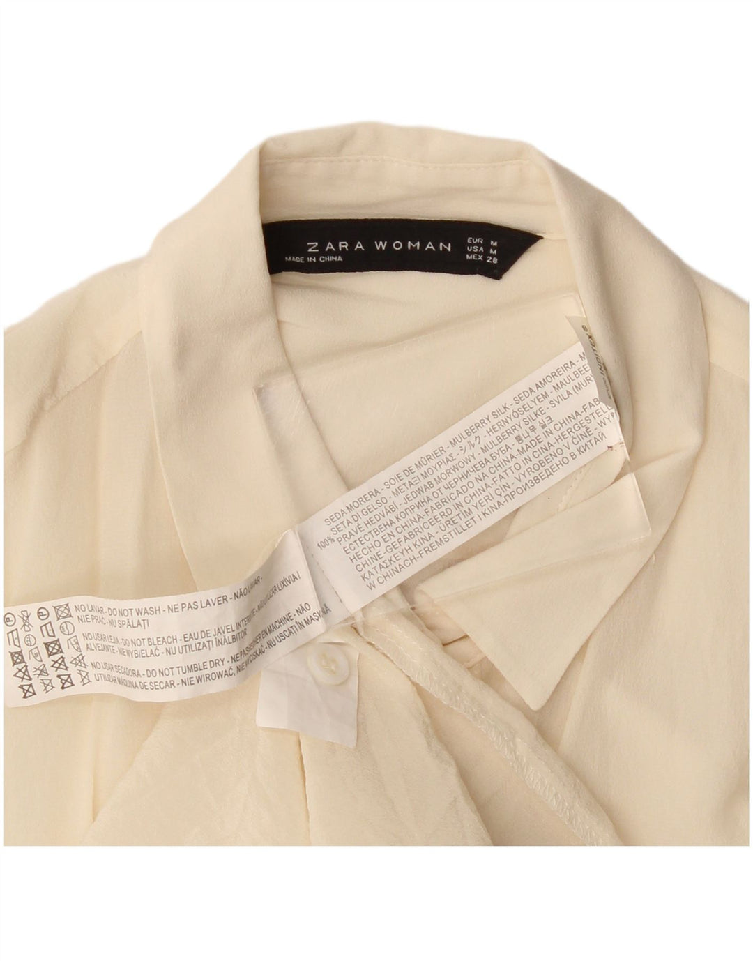 Zara Dameskjorte UK 12 Medium Off White Silke