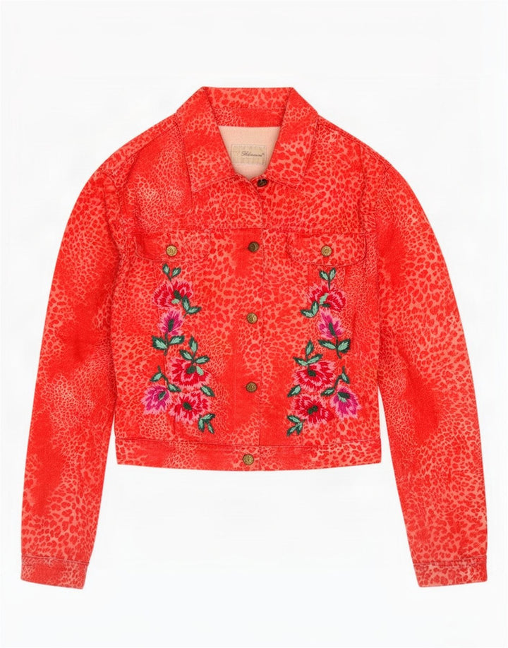 Blumarine Dame denimjakke IT 40 Lille rødt dyreprint