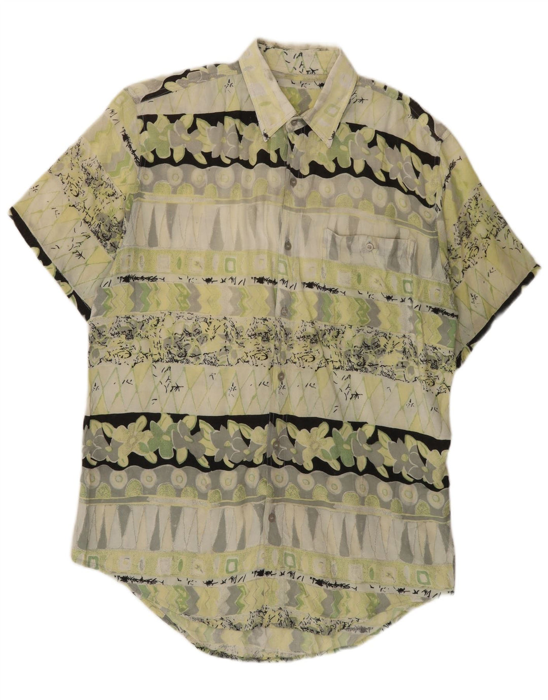 Vintage Kortærmet Herreskjorte Medium Grøn Geometrisk