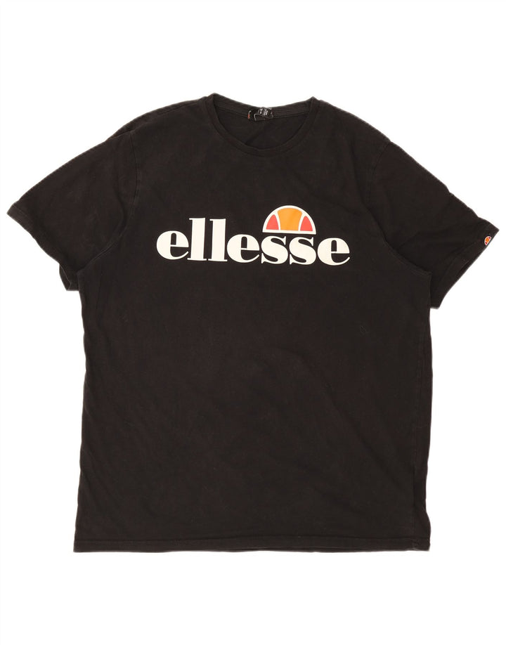 ELLESSE Herre Grafisk T-Shirt Top XL Sort Bomuld