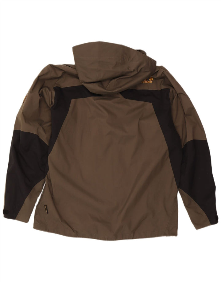 Jack Wolfskin Regnjakke med hætte til mænd UK 36/38 Medium Khaki Colourblock