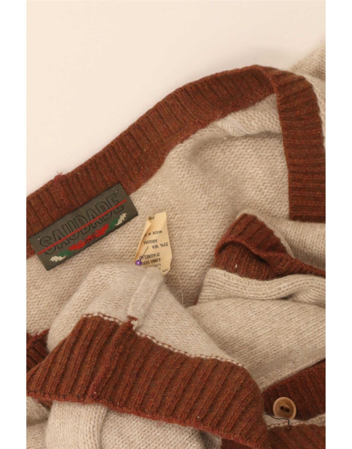 Vintage herre cardigan sweater Small Beige Argyle/Diamond Wool