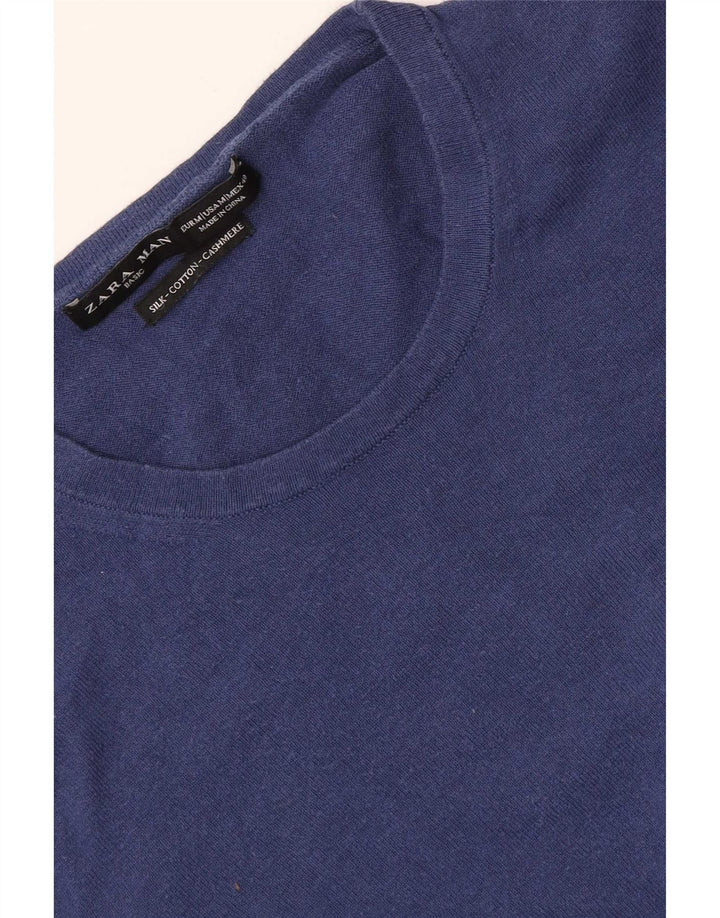 Zara Herre Crew Neck Jumper Sweater Medium Navy Blue Silke