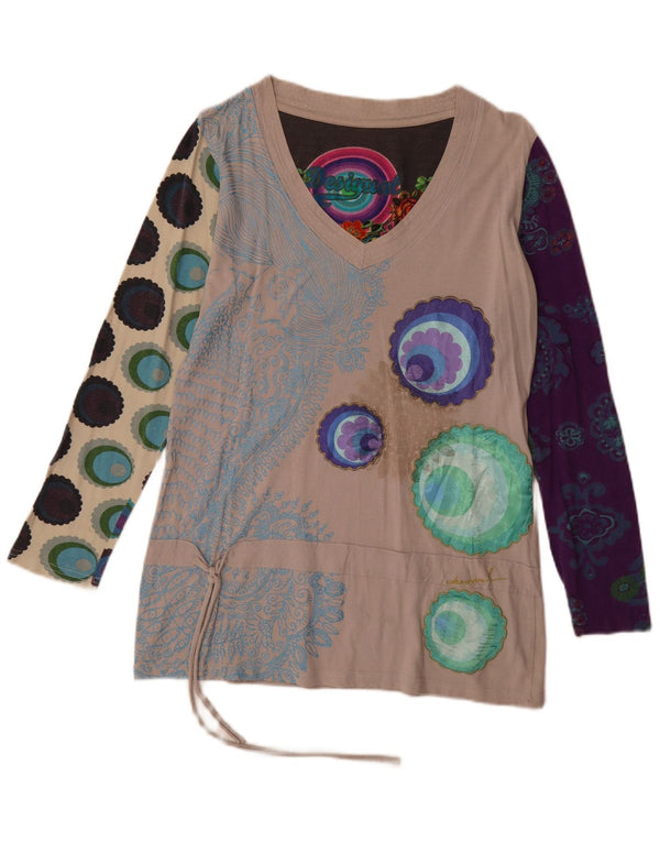 Desigual kvinders abstrakt mønster tunika top UK 18 XL beige bomuld