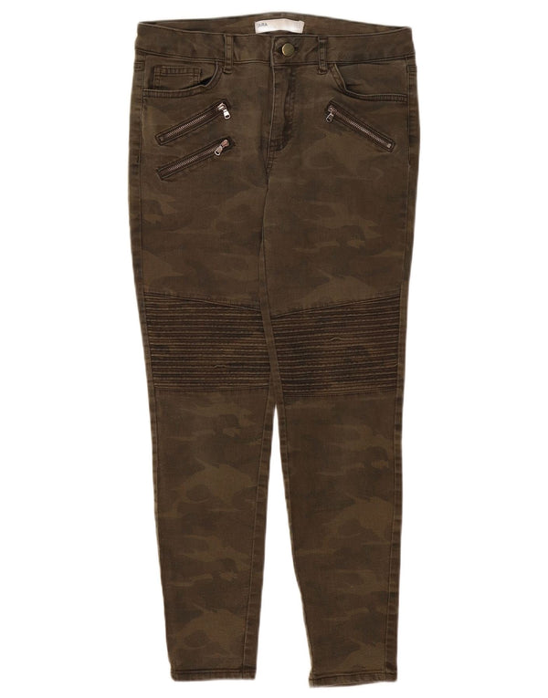 Zara Dame Slim Casual Bukser EU 38 Small W28 L26 Khaki Camouflage