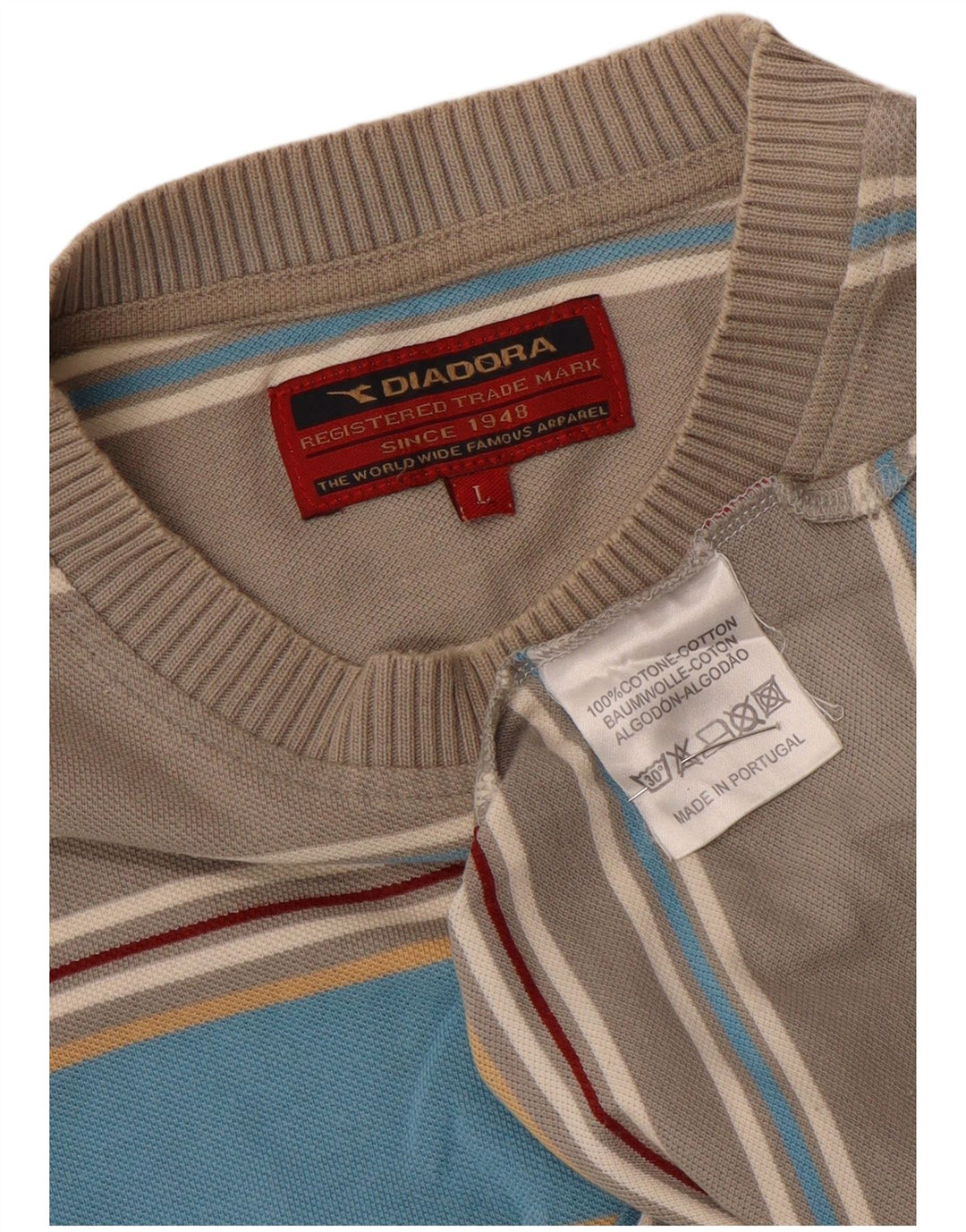 Diadora herre T-shirt top stor grå stribet bomuld