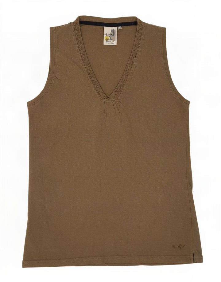 Weird Fish Damevest Top UK 14 Medium Khaki Bomuld