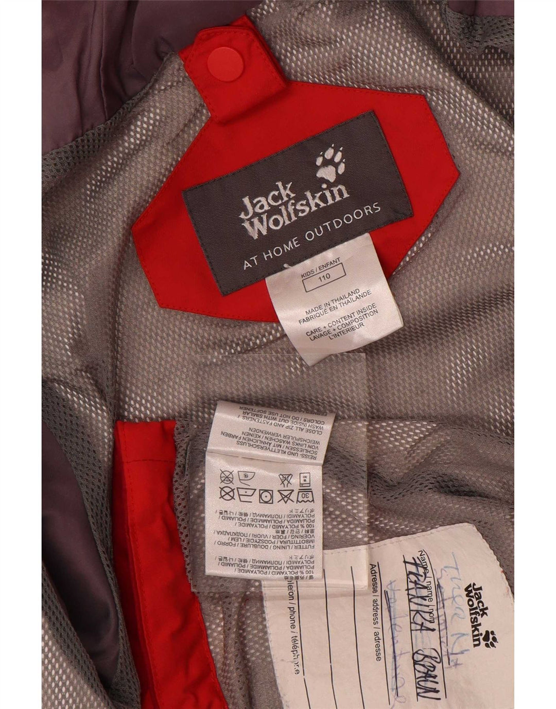 Jack Wolfskin Drenge Hætte Regnjakke 4-5 År Rød Colourblock Polyamid