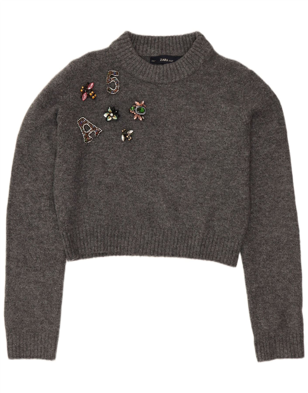 Zara Dame Oversized grafisk Crew Neck Jumper Sweater UK 10 Small Grey