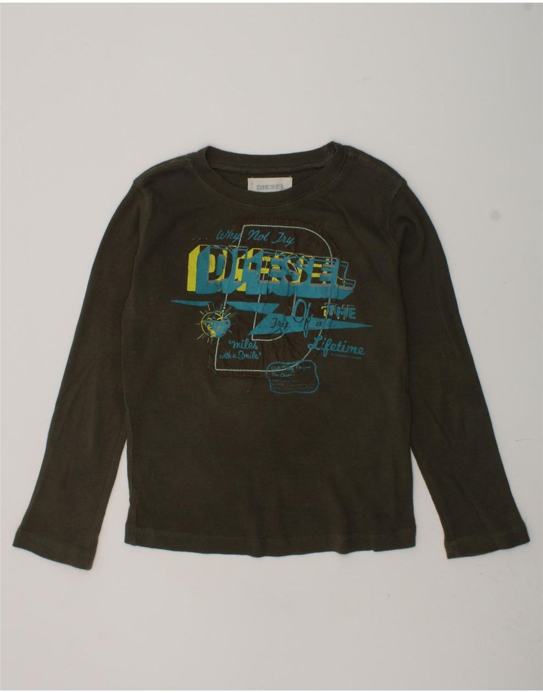 DIESEL Boys Graphic Top Long Sleeve 5-6 Years Khaki Cotton | Vintage Diesel | Thrift | Second-Hand Diesel | Used Clothing | Messina Hembry 