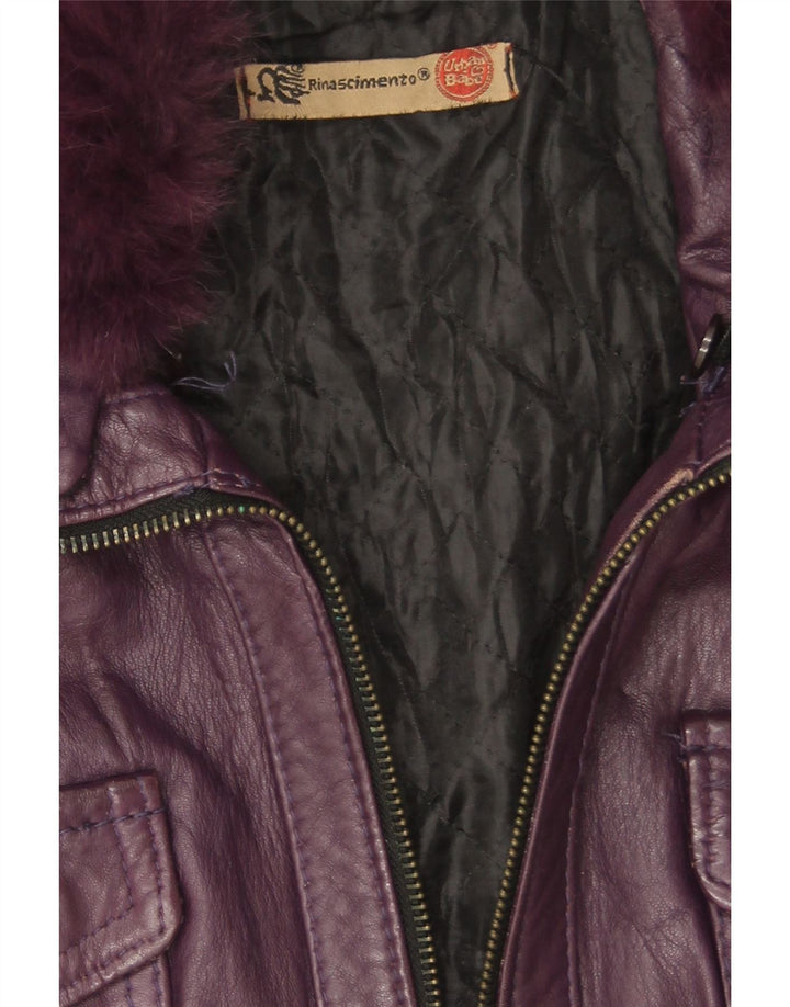 Rinascimento Womens Crop Læderjakke UK 14 Large Purple Læder