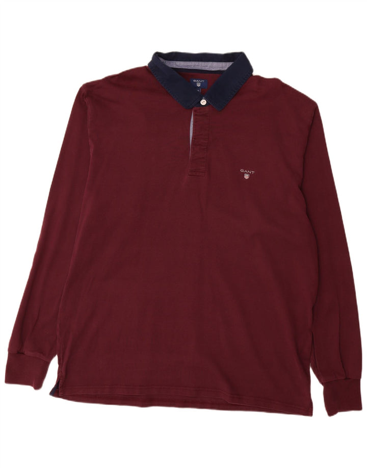 GANT Langærmet Rugby Polo Shirt til mænd 4XL Bourgogne Colourblock Bomuld