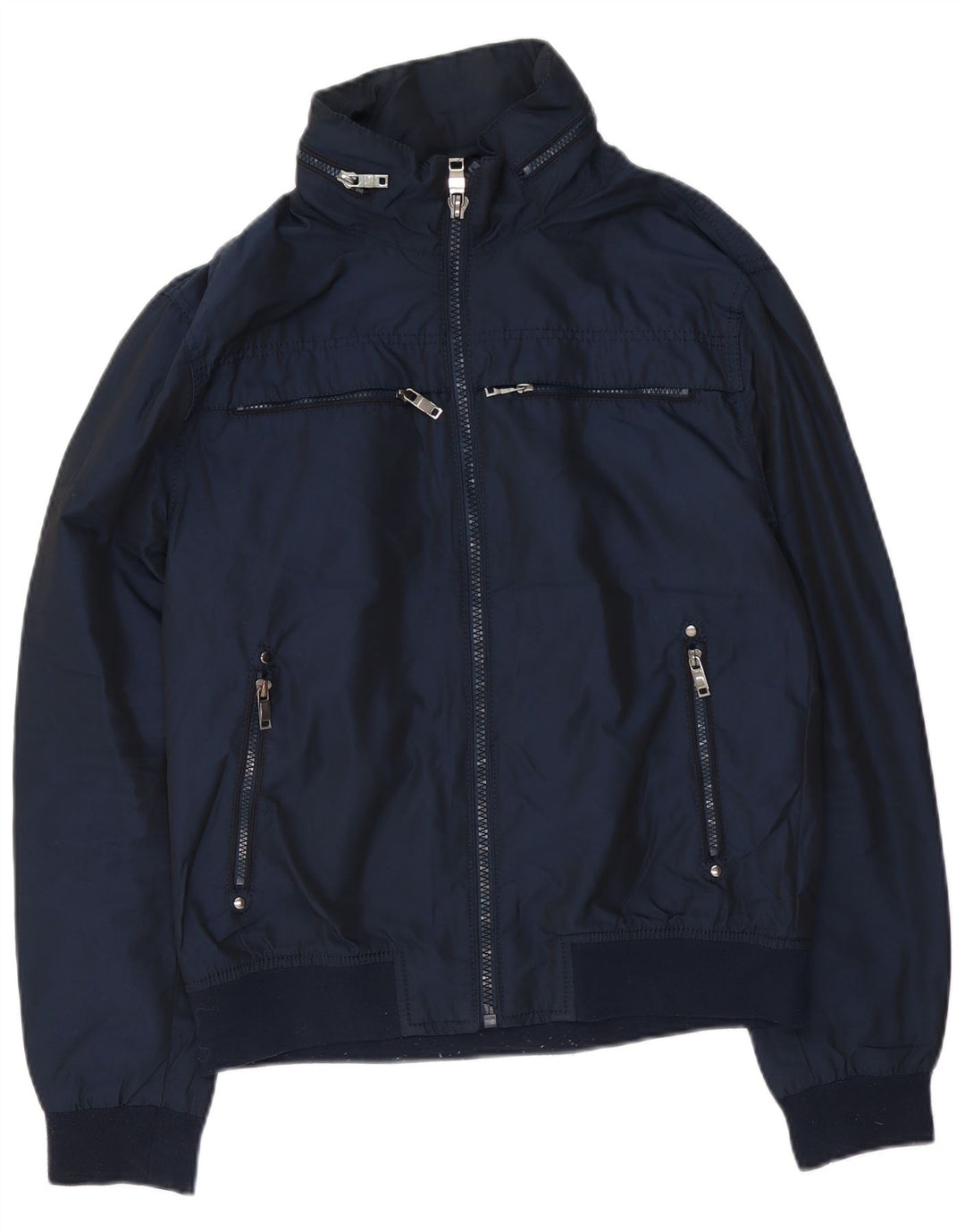 Zara Herre Hooded Bomber Jacket UK 42 XL Navy Blue Polyester
