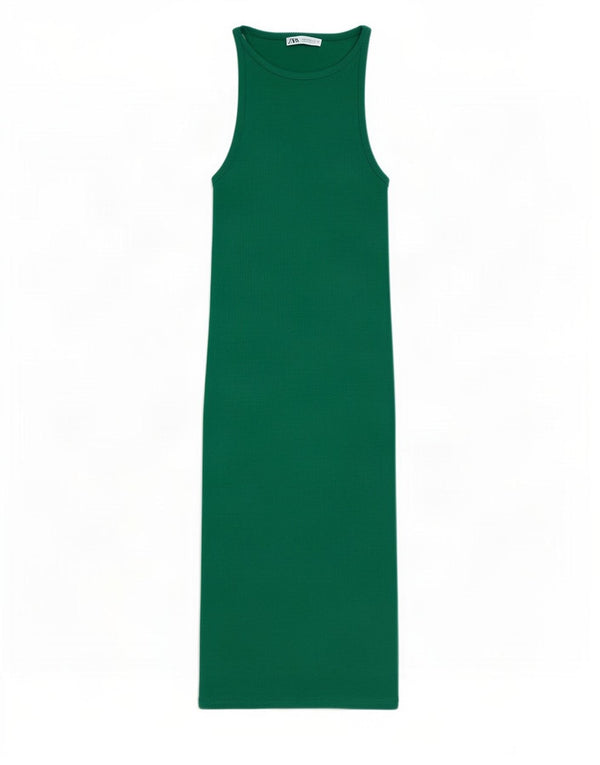 Zara Womens Sleeveless Bodycon Dress UK 12 Medium Green Cotton