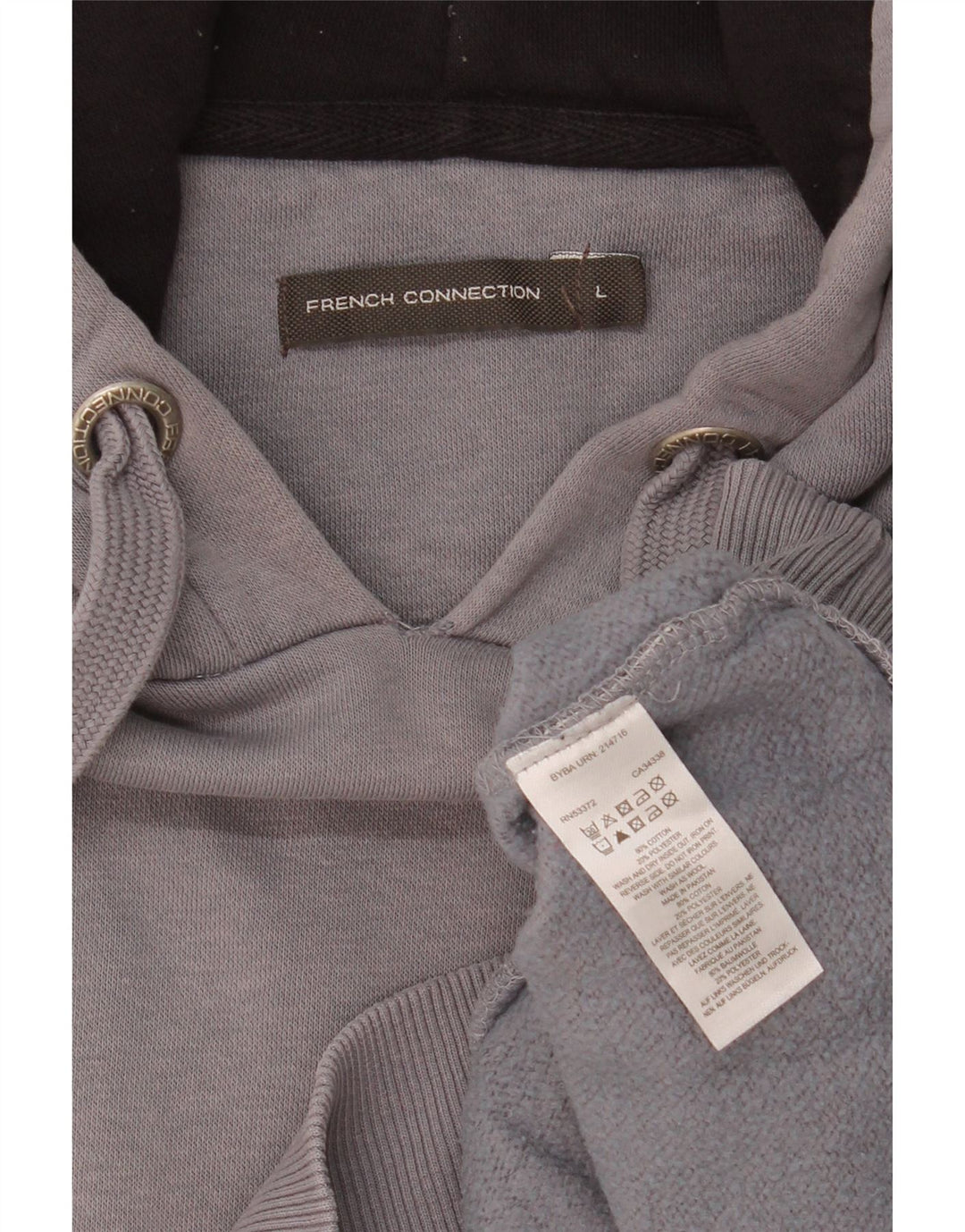 FRENCH CONNECTION Mens Graphic Hoodie Jumper Large Grey Cotton