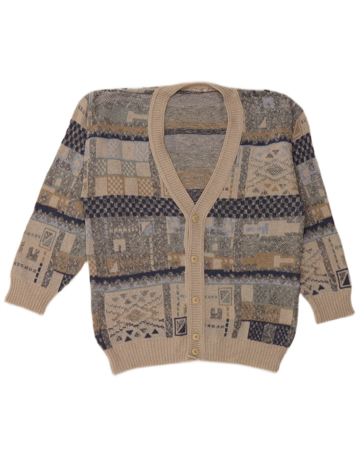 Vintage herre cardigan sweater medium flerfarvet geometrisk