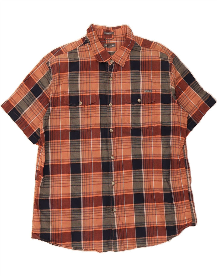 EDDIE BAUER Mens Short Sleeve Shirt XL Orange Check Vintage Eddie Bauer and Second-Hand Eddie Bauer from Messina Hembry 
