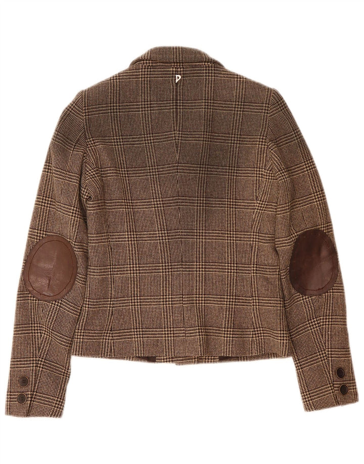 Dondup Dame 6 Button Blazer Jacket IT 42 Medium Brown Houndstooth Uld