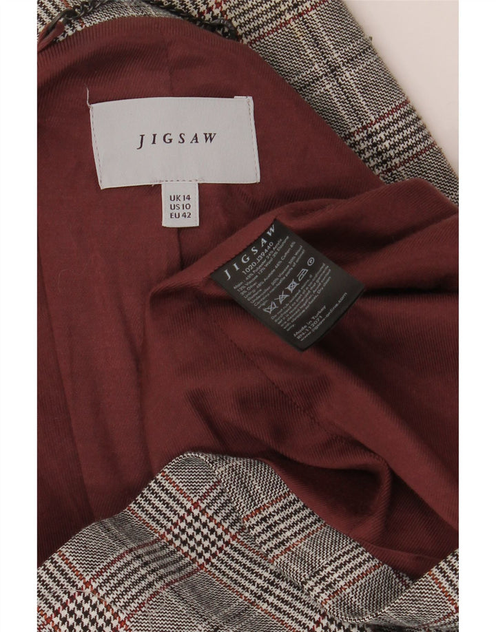 JIGSAW Dame Dobbeltradet Blazer Jacket UK 14 Large Grey Houndstooth