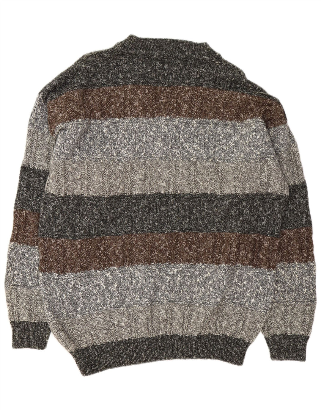 Vintage herre V-hals sweater XL grå stribet uld