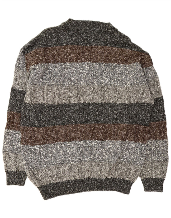 Vintage herre V-hals sweater XL grå stribet uld