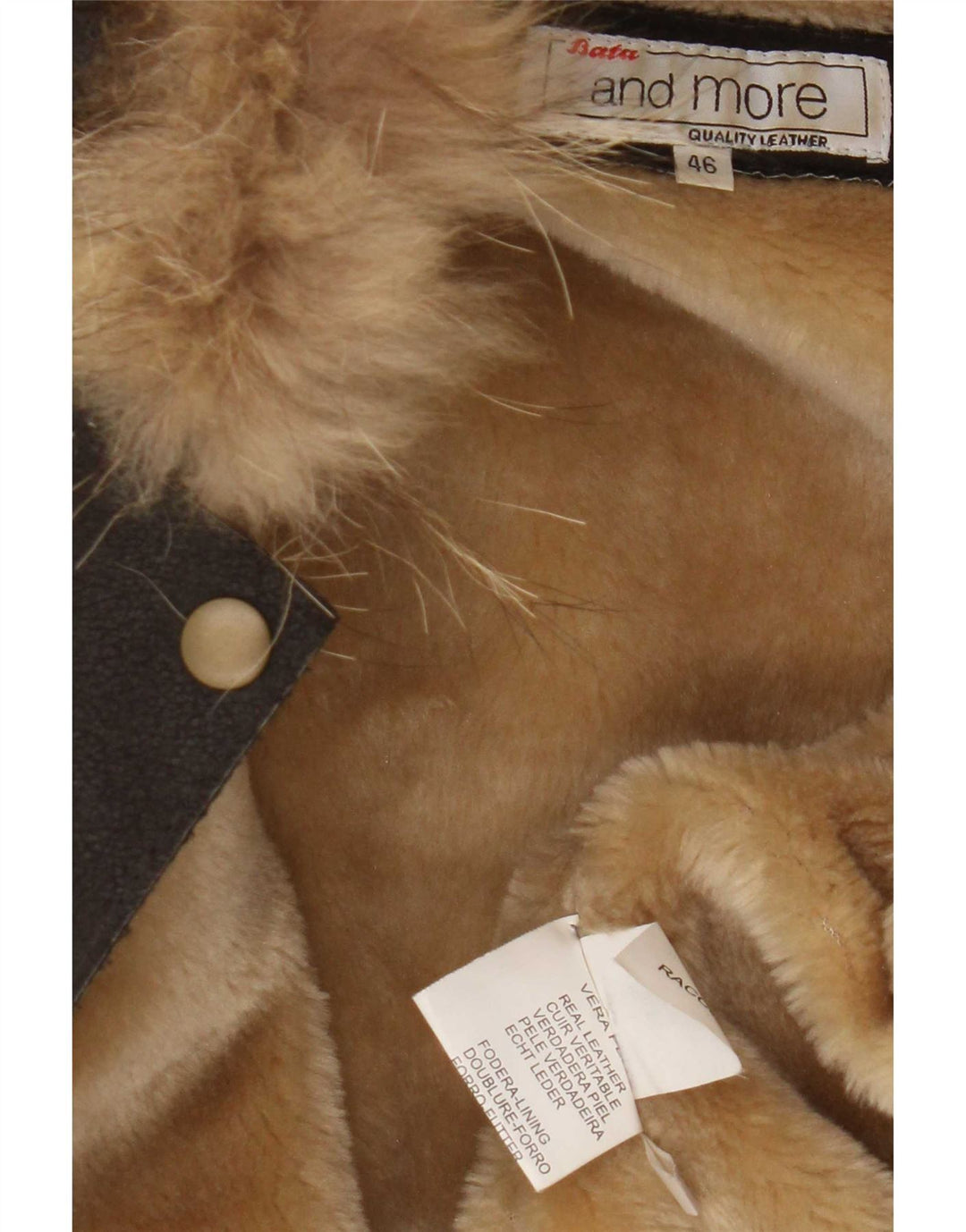 Bata and More Shearling-jakke med hætte til kvinder IT 46 Stor brunt læder