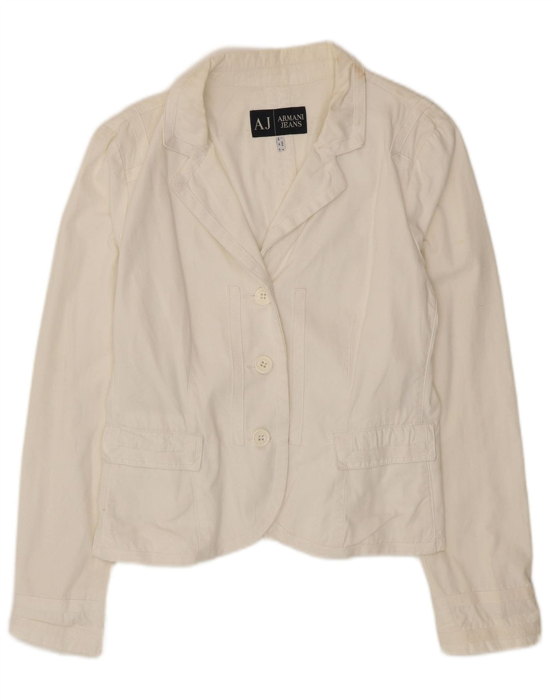 Armani Jeans Dame 3 Button Blazer Jacket UK 18 XL Hvid Bomuld