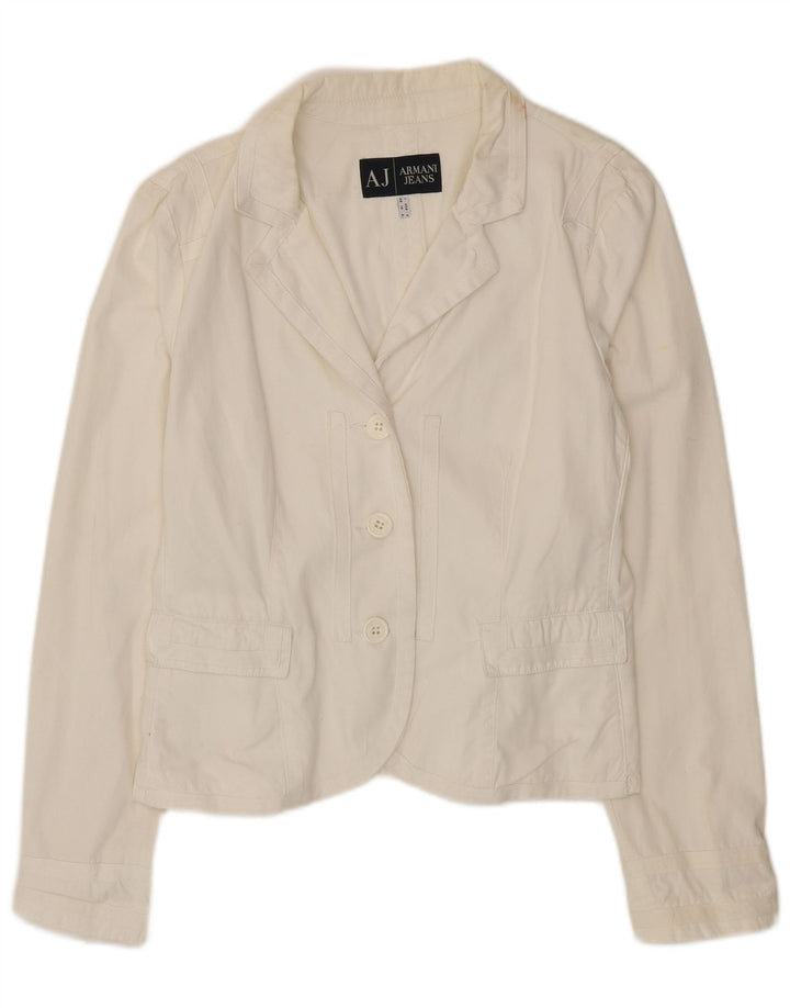 Armani Jeans Dame 3 Button Blazer Jacket UK 18 XL Hvid Bomuld