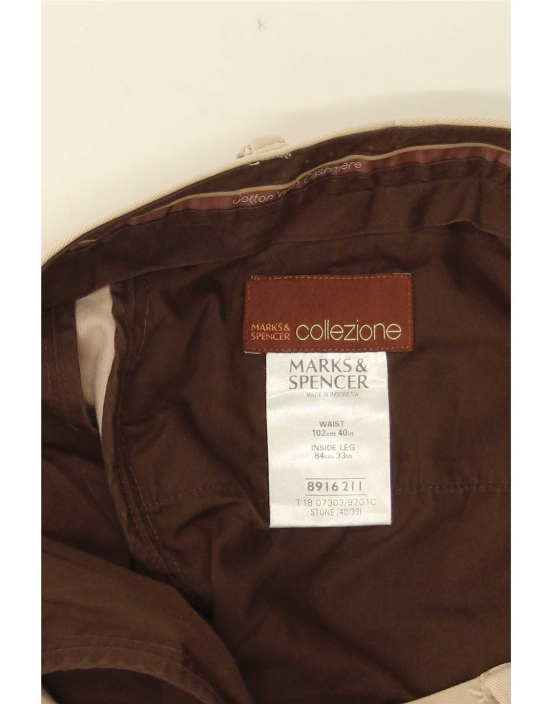 Marks & Spencer Herre Pegged Suit Bukser W40 L33 Beige Bomuld