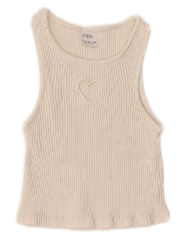Zara Girls Vest Top 13-14 Years Off White Bomuld