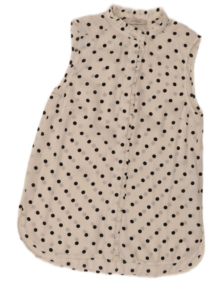 Oasis Dame ærmeløs skjortebluse UK 8 Small White Polka Dot Polyester