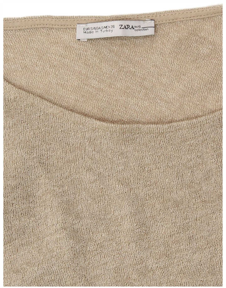 Zara Dame Oversized Bluse Top UK 10 Small Gold Colourblock