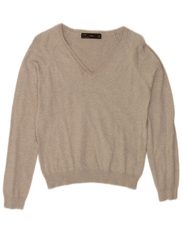 Zara Womens Crop V-hals sweater UK 14 Stor grå bomuld