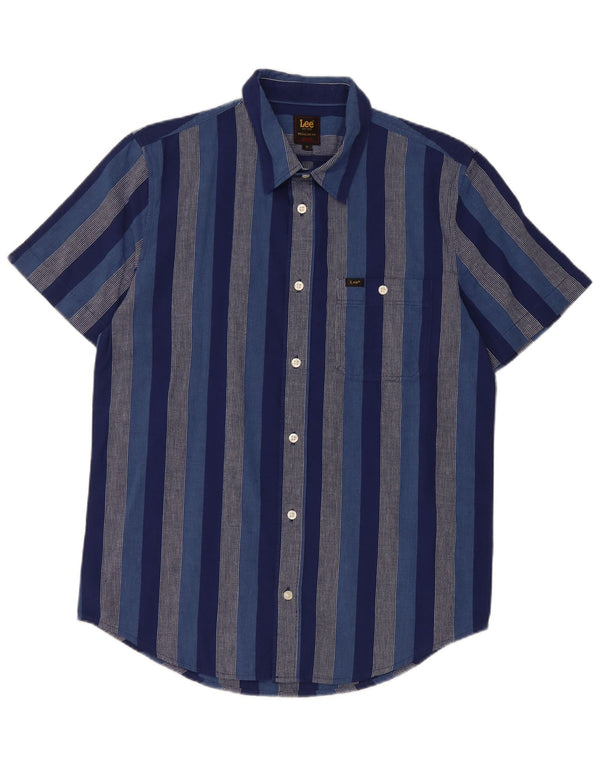 Lee Mens Short Sleeve Regular Fit Shirt Medium Blue Striped Cotton