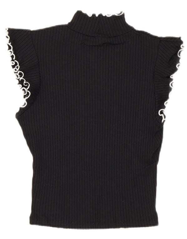 Zara Womens Crop Bluse Top UK 8 Small Black Polyamide