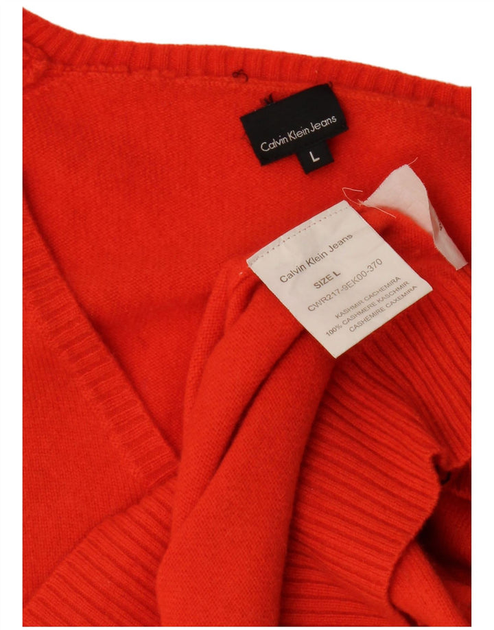 Calvin Klein Dame V-hals Jumper Sweater UK 16 Large Red Cashmere