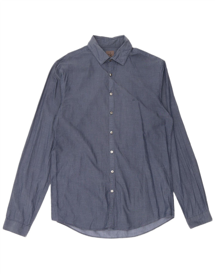 CALVIN KLEIN Herre Slim Fit Skjorte Størrelse 40 Medium Marineblå Bomuld