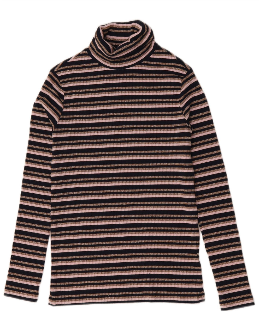 Marks & Spencer Dame Roll Neck Top Langærmet UK 10 Lille Sort Stribet
