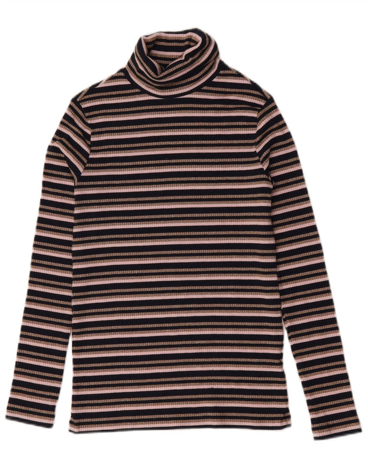 Marks & Spencer Dame Roll Neck Top Langærmet UK 10 Lille Sort Stribet