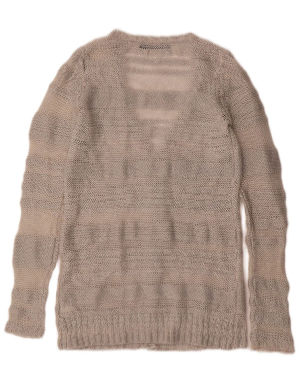 Calvin Klein Jeans Dame Cardigan Sweater UK 14 Stor Grå Stribet Akryl