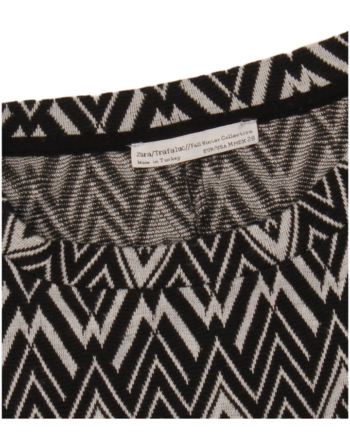 Zara Dame 3/4 ærmet Jumper Dress UK 12 Medium Sort Geometrisk