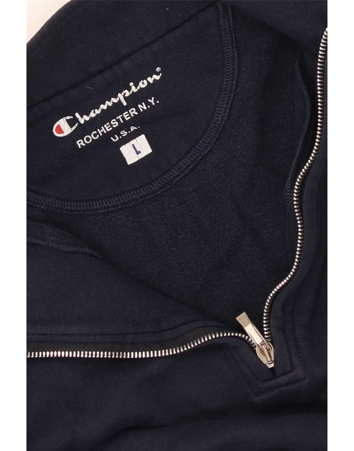 Champion Herre Zip Neck Sweatshirt Jumper Large Navy Blue