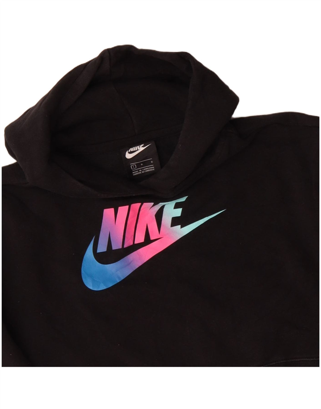 NIKE piger Crop grafisk hættetrøje trøje 12-13 år stor sort bomuld