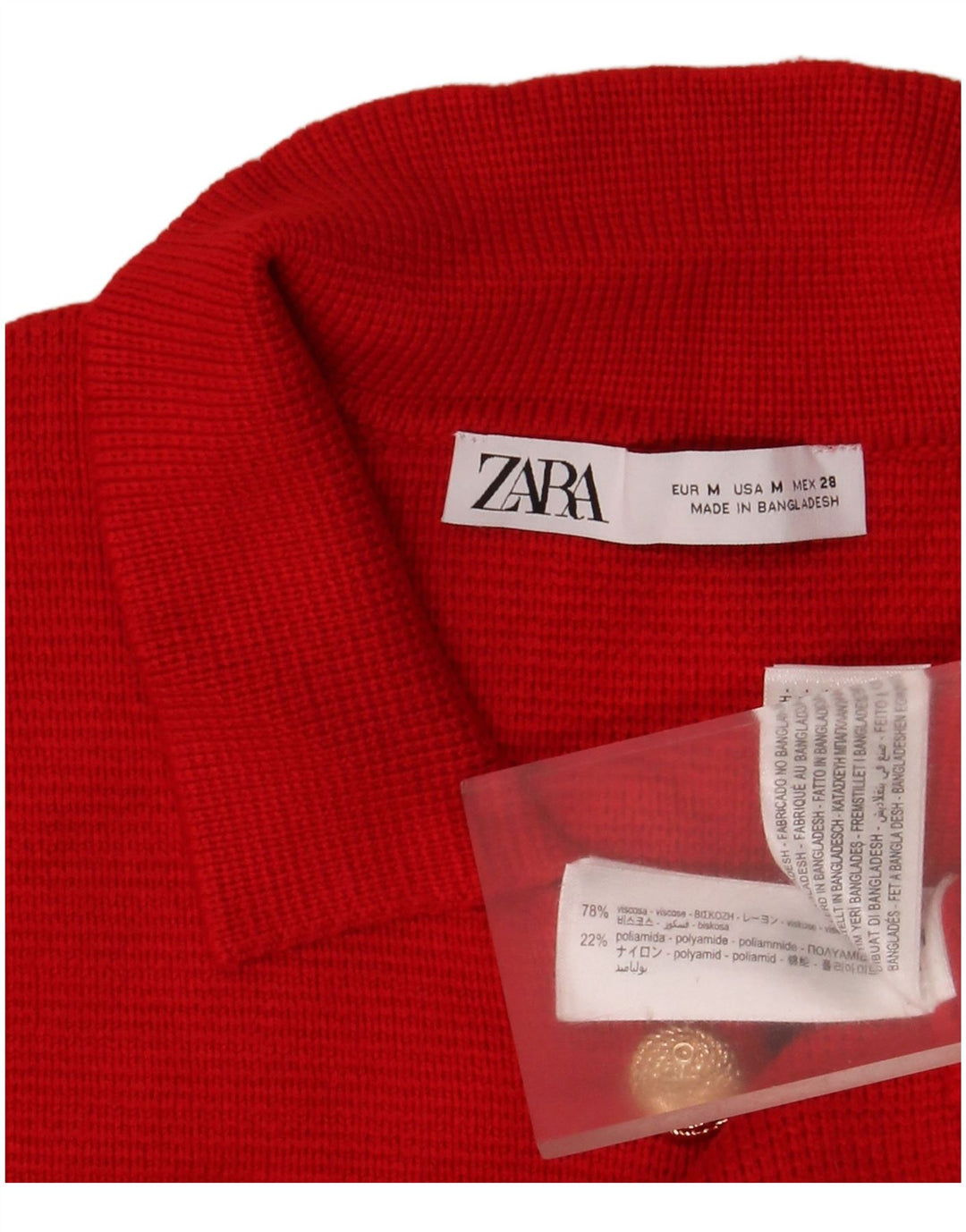 Zara Dame Cardigan Sweater UK 12 Medium Rød Viscose