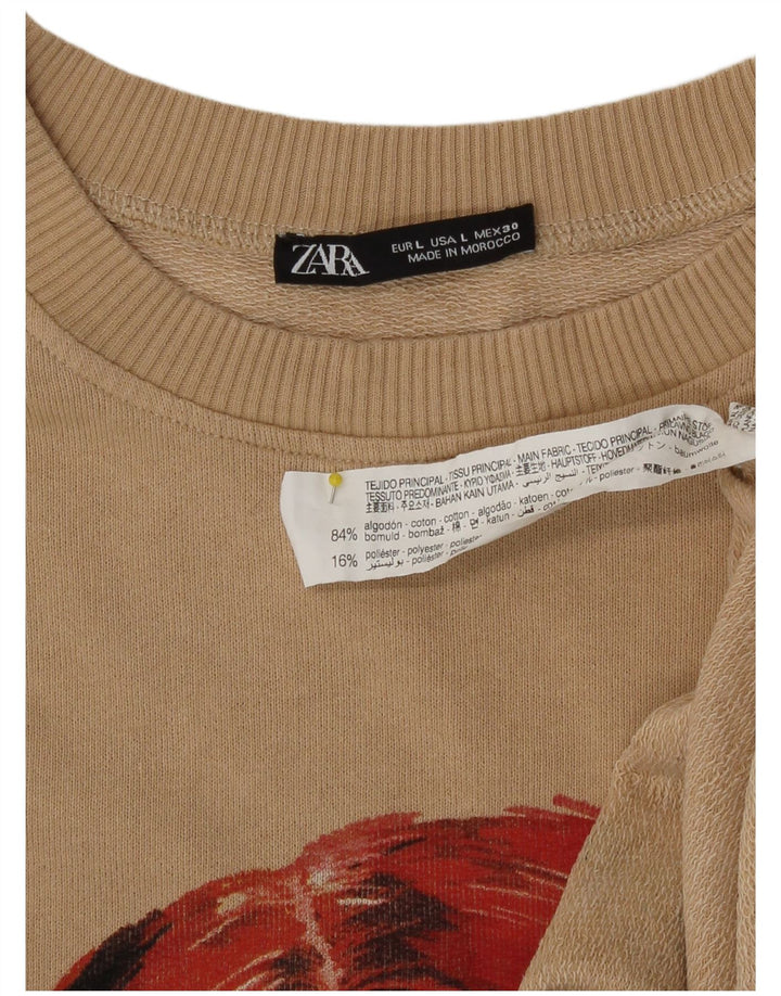 Zara Womens Abstrakt mønster Sweatshirt Jumper UK 16 Stor Beige Bomuld