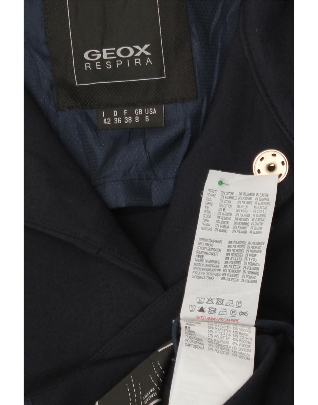 Geox Womens Respira Overfrakke UK 8 Small Navy Blue Cotton